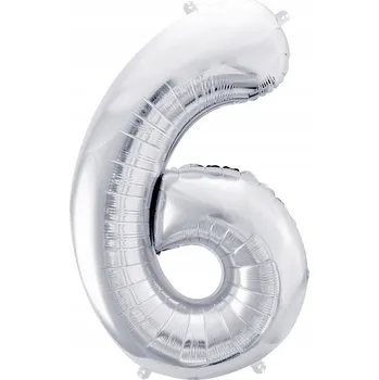 Balónek Fóliový balónek PartyDeco číslice 6, 86 cm, stříbrný