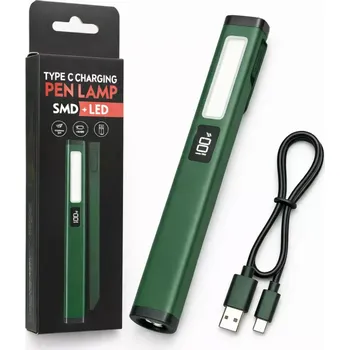 Nakida W08 dílenská inspekční COB LED svítilna, USB-C, zelená (Nabíjecí svítilna | magnetická spona | pero svítilna | bílé / teplé / červené světlo | displej procenta | lehká | dílenská, inspekční, kapesní, EDC, auto, kemp, servis | aku svítilna | blikačk