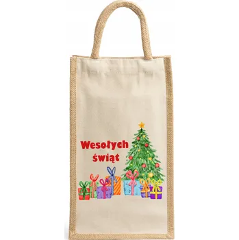Nákupní taška Bavlněná taška na dvě lahve s potiskem s vánočním motivem, ideální dárek W9