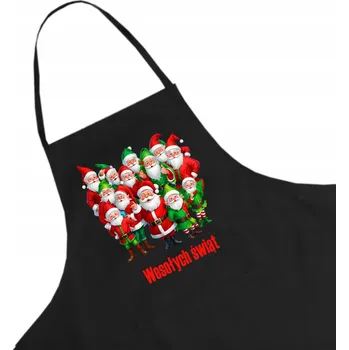 Kuchyňská zástěra Černá kuchyňská zástěra s vánočním motivem – tip na dárek k Mikuláši W2