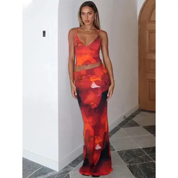 Best Fashion Dámská květinová souprava top a midi sukně Velikost: XS, Barva (Varianta): Barevná