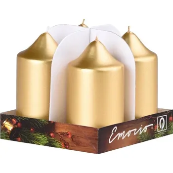 Emocio adventní válec 4ks 40x75 Metal zlaté svíčky 4x76 gram 306 gram