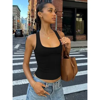 Best Fashion Dámský krátký přiléhavý top se čtvercovým výstřihem Velikost: S, Barva (Varianta): Černá