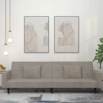 Pohovka vidaXL 2místná rozkládací pohovka se 2 polštáři samet [375818] Barva: světle šedá