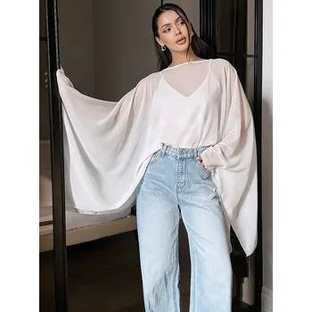 Best Fashion Dámský dvoudílný set top a volný elegantní přehoz Velikost: M, Barva (Varianta): Bílá