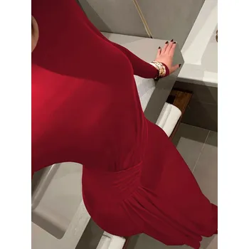 Dámské šaty Best Fashion Dlouhé elegantní šaty s mašlí a dlouhým rukávem Velikost: L, Barva (Varianta): Červená