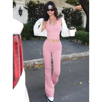 Best Fashion Dvoudílná dámská sada top a rozšířené kalhoty Velikost: XS, Barva (Varianta): Růžová