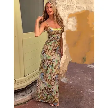 Dámské šaty FIT FASHION Dlouhé šaty s potiskem a šněrováním na zádech Velikost: L, Barva (Varianta): Barevná