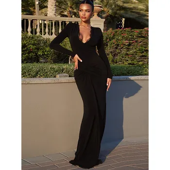 Dámské šaty Best Fashion Dámské elegantní dlouhé krajkové šaty Velikost: S, Barva (Varianta): Černá