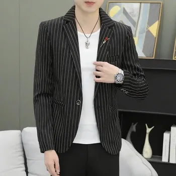 Best Fashion Pánské elegantní proužkované společenské sako Velikost: L, Barva (Varianta): Černá