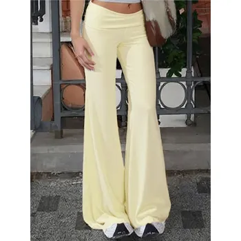 Dámské kalhoty Best Fashion Dámské dlouhé zvonové kalhoty s vysokým pasem Velikost: S, Barva (Varianta): Žlutá