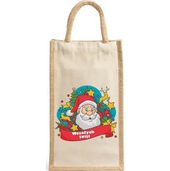 Nákupní taška Bavlněná taška na dvě lahve s potiskem s vánočním motivem, ideální jako dárek W16