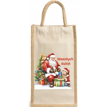 Nákupní taška Bavlněná taška na dvě lahve s potiskem s vánočním motivem, ideální dárek W1