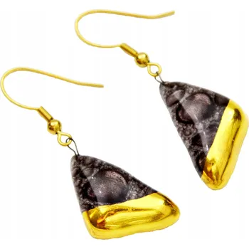 Náušnice Hnědé náušnice šipka, ruční výroba, zdobené zlatem