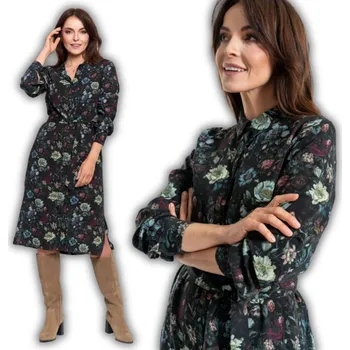 Dámské šaty Šaty 100% viskóza midi Moraj květy tmavě modré S