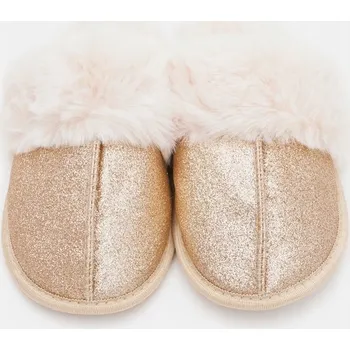 Dámské pantofle Pantofle Dámské zlaté třpytivé chlupaté teplé vel. 38 B967320