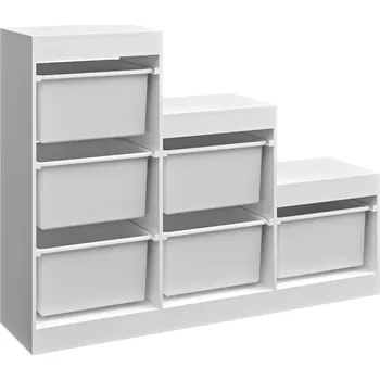 regál Praktický bílý regál pyramida TRINIS, 3 patra, 122x30x90 cm