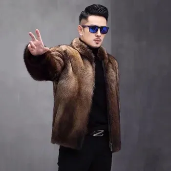 Pánský kabát Best Fashion Pánská hřejivá bunda s imitací norka se stojáčkem Velikost: 4XL, Barva (Varianta): Tmavě hnědá