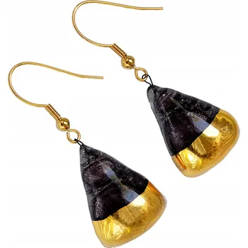 Náušnice Hnědé náušnice obdélník, ruční výroba, zdobené zlatem