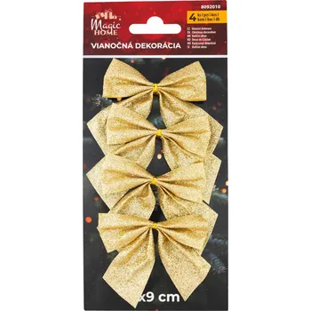 Vánoční dekorace MagicHome Mašle 9 x 9 cm zlatá 4 ks