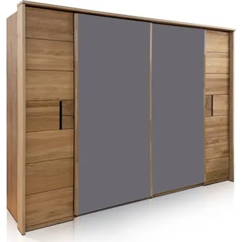 Šatní skříň Šatní skříň z masivu s posuvnými dveřmi částečně dub Valencie šedé