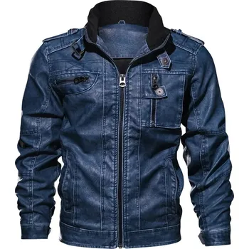 Moto bunda Best Fashion Pánská motorkářská koženková bunda se stojáčkem na zip Velikost: 8XL, Barva (Varianta): Tmavě modrá