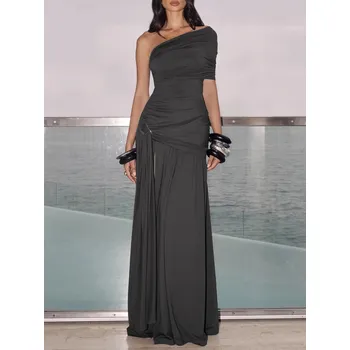 Dámské šaty Best Fashion Dlouhé společenské šaty s odhalenými zády Velikost: M, Barva (Varianta): Tmavě šedá