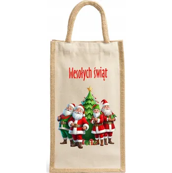 Nákupní taška Bavlněná taška na dvě lahve s potiskem s vánočním motivem, ideální dárek W3