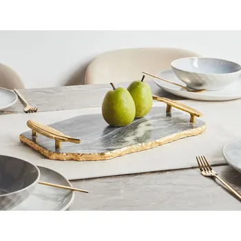Servírovací podnos mramor tmavě šedý se zlatými kovovými úchyty moderní domácí dekorace Beliani