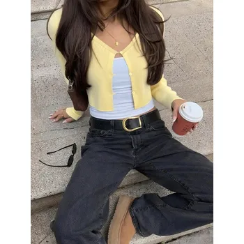 Dámský svetr Best Fashion Dámský elegantní zapínací cardigan s výstřihem do V Velikost: M, Barva (Varianta): Žlutá