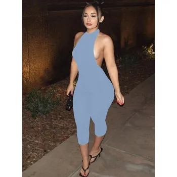 Dámský overall Best Fashion Dámský přiléhavý overal bez rukávů se zapínáním Velikost: L, Barva (Varianta): Modrá