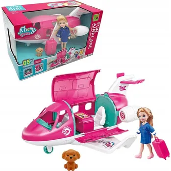 Panenka Letadlo pro panenky rozkládací růžové s příslušenstvím, otevírací boky
