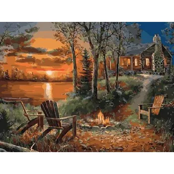 Diamantový obrázek malování 30x40cm - Srub u jezera