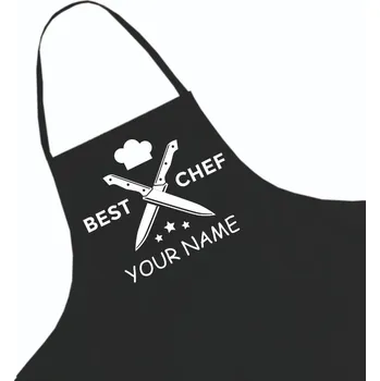 Kuchyňská zástěra Černá kuchyňská zástěra jako Dárek + jméno, vzor 2