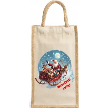 Nákupní taška Bavlněná taška na dvě lahve s potiskem s vánočním motivem, ideální dárek W15