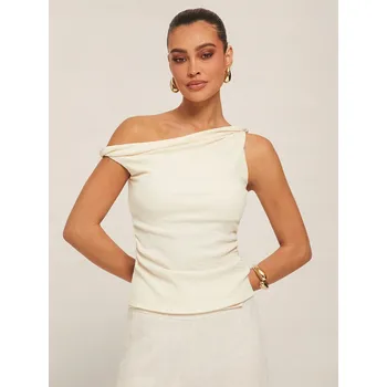 Dámská halenka SHEIN ECRU HALENKA S ASYMETRICKÝM VÝSTŘIHEM (XS)
