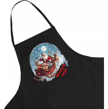 Kuchyňská zástěra Černá kuchyňská zástěra s vánočním motivem - tip na dárek k Mikuláši W15