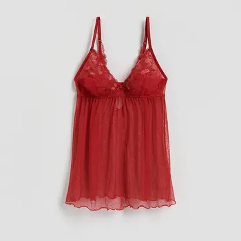 Dámské noční prádlo Reserved - Noční košilka s ažurovou výšivkou - červená - 718HQ-33X - 718HQ-33X-M