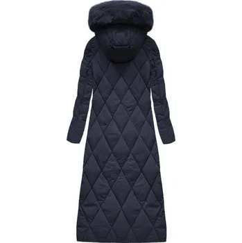 Oblečení a móda Tmavě modrá dlouhá dámská zimní bunda s kapucí (7688BIG) odstíny modré 50