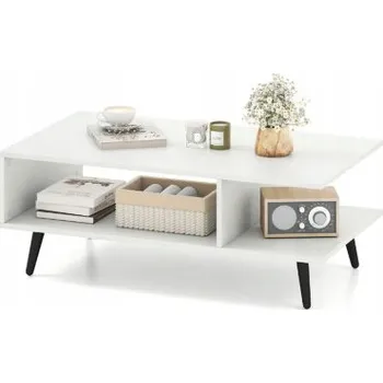 Konferenční stolek 2-úrovňový konferenční stolek JV12684WH s otevřenou policí, bílý - A COSTWAY