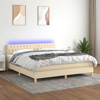 Postel vidaXL Box spring postel s matrací a LED 160x200 cm textil [3133966] Barva: krémová