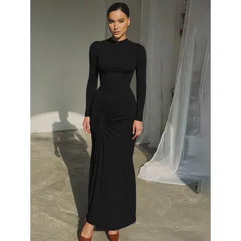 Dámské šaty Best Fashion Elegantní dlouhé přiléhavé šaty s vázáním v pase Velikost: S, Barva (Varianta): Černá