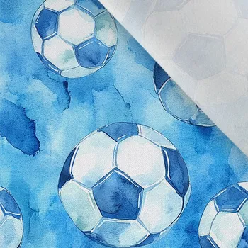 Zbytek - Bavlna premium NELA fotbalový míč na modrém hřišti