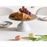 Kulatý stojan na dort bílý a světlé dřevo 30 x 30 x 14 cm dekorativní stylový servírovací podnos Beliani