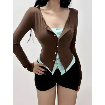 Dámský svetr Best Fashion Dámský propínací cardigan s výstřihem a dlouhým rukávem Velikost: M, Barva (Varianta): Mocha Brown