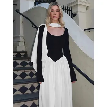 Dámské šaty FIT FASHION Elegantní dlouhé šaty s plisováním a dekorativní stuhou Velikost: L, Barva (Varianta): Bílá