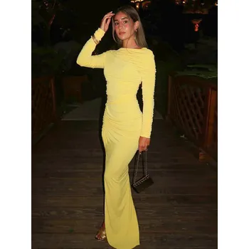 Dámské šaty Best Fashion Dámské dlouhé off-shoulder šaty v elegantním přiléhavém střihu Velikost: L, Barva (Varianta): Žlutá