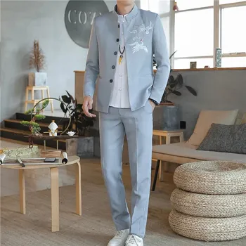 Pánský oblek Best Fashion Pánský společenský oblek se stojatým límcem Velikost: 5XL, Barva (Varianta): Šedá