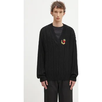 Pánský svetr Bavlněný svetr Sky High Farm Cableknit v-neck, L, černá, 99X