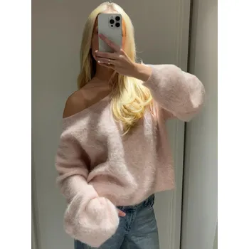 Dámský svetr Best Fashion Dámský volný svetr s kulatým výstřihem Velikost: M, Barva (Varianta): Růžová